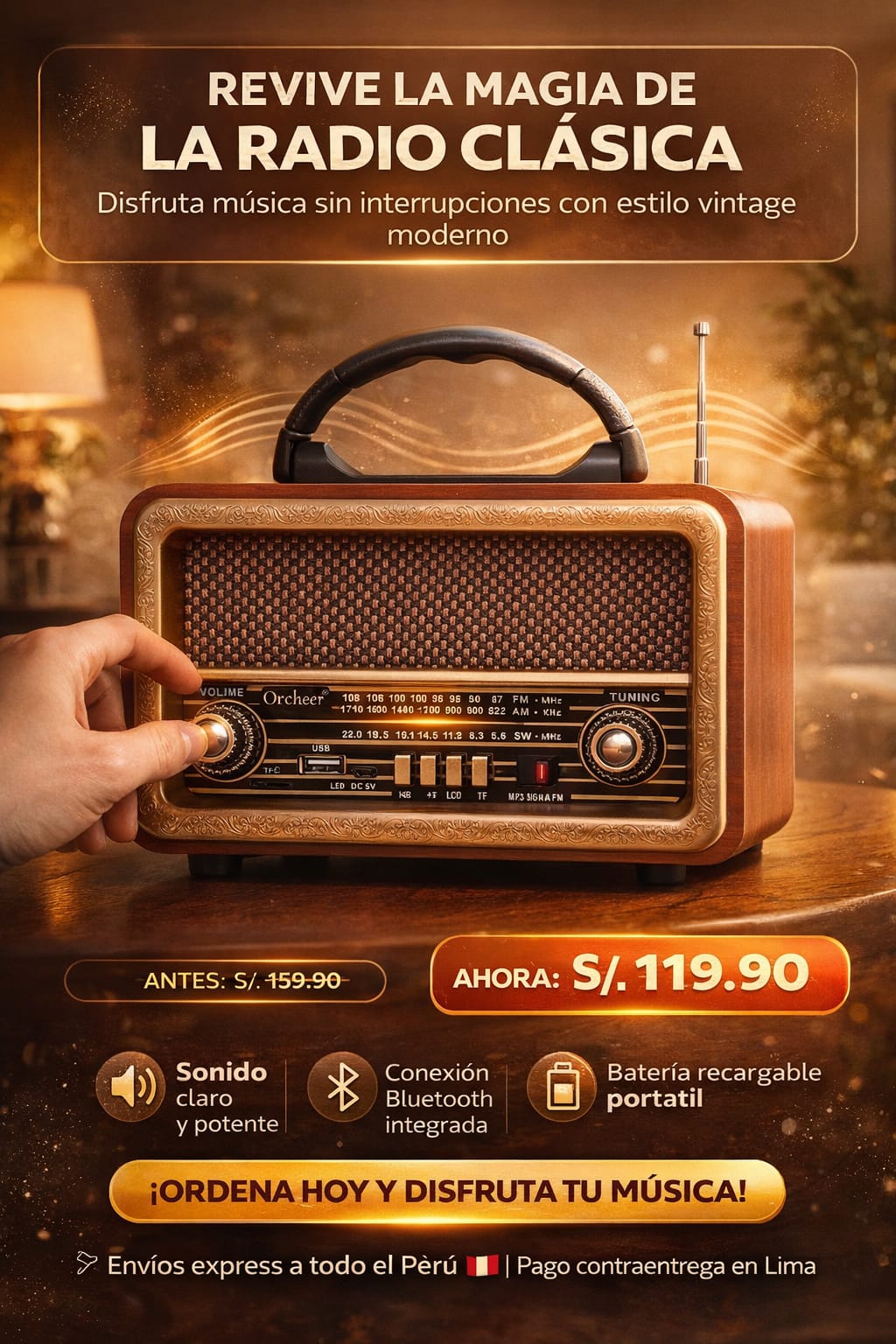 RADIO RETRO VINTAGE CON SONIDO ESTÉREO - AM/FM/SW