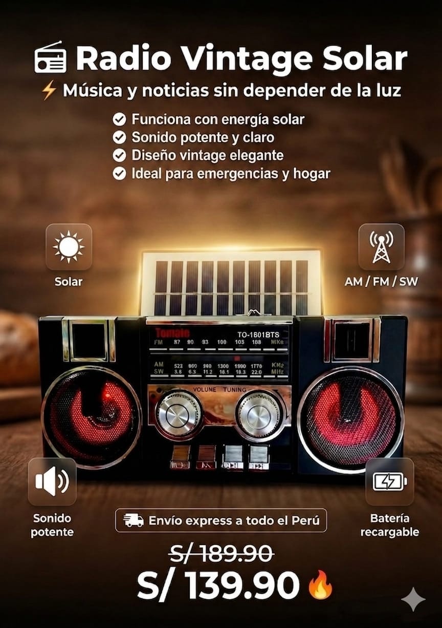 Radio Con Panel Solar Recargable Bluetooth USB Luces RGB