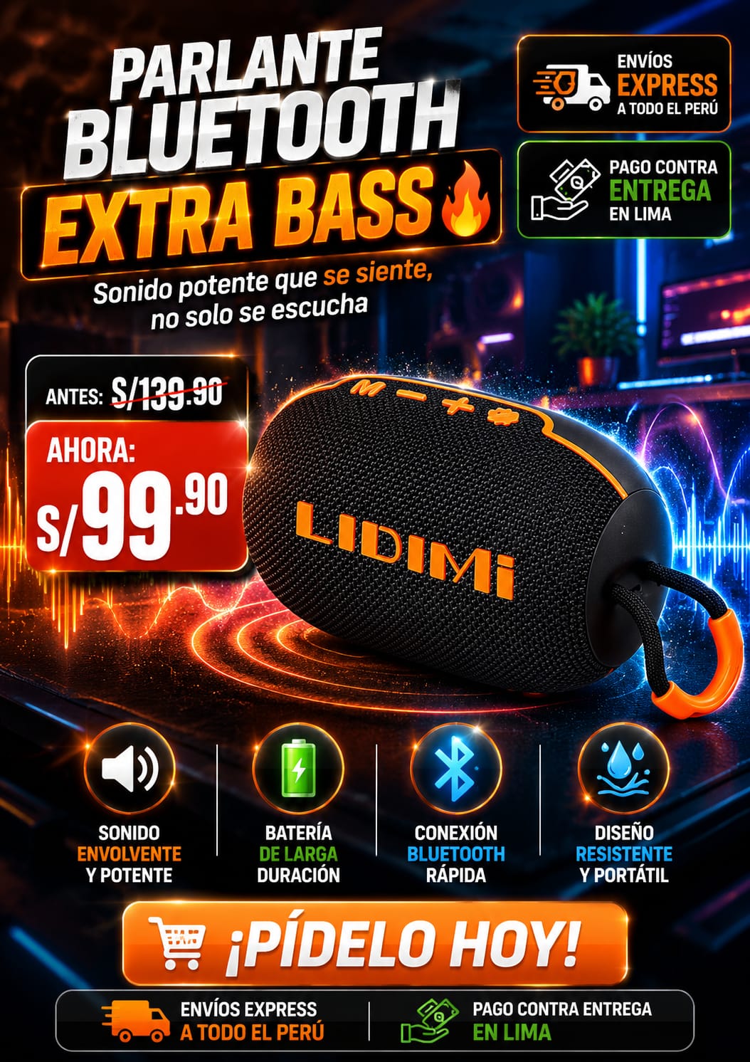 PARLANTE LIDIMI LD-S826- MP3,BLUETOOTH,RADIO FM,USB,TF