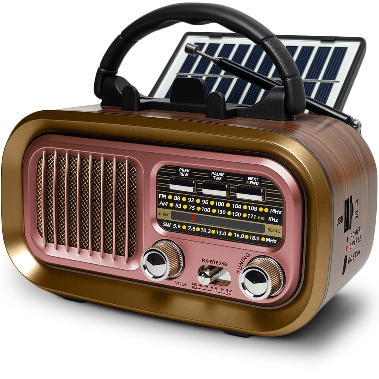 Radio Retro de Madera con Panel Solar AM/FM/SW