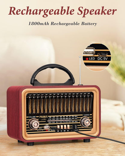 RADIO VINTAGE ESTILO RETRO MODERNO - AM-FM-MP3 - BLUETOOTH-USB - RECARGABLE