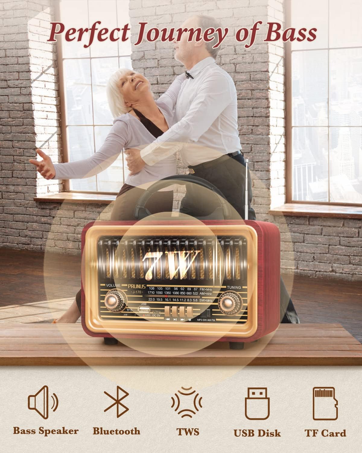 RADIO VINTAGE ESTILO RETRO MODERNO - AM-FM-MP3 - BLUETOOTH-USB - RECARGABLE
