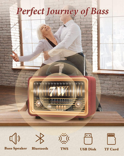 RADIO VINTAGE ESTILO RETRO MODERNO - AM-FM-MP3 - BLUETOOTH-USB - RECARGABLE