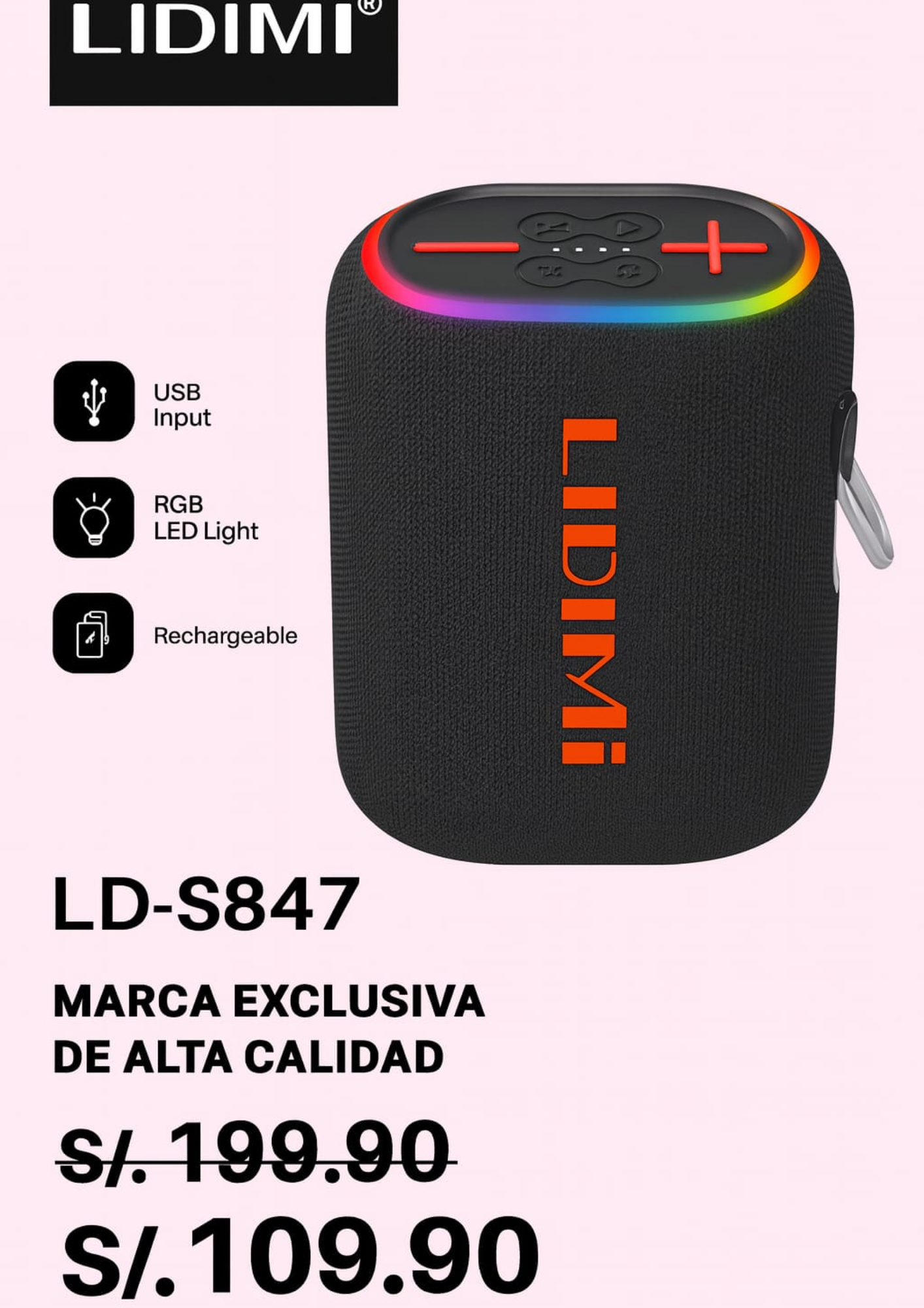 PARLANTE LIDIMI  LD-S847:30W EXTRA BASS + POWER BANK 5000 mAh