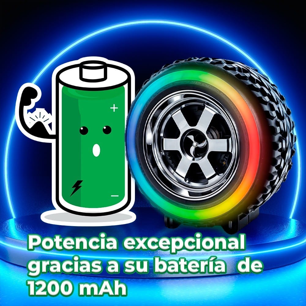 PARLANTE BLUETOOTH FORMA DE LLANTA LUZ LED RGB USB-Micro SD