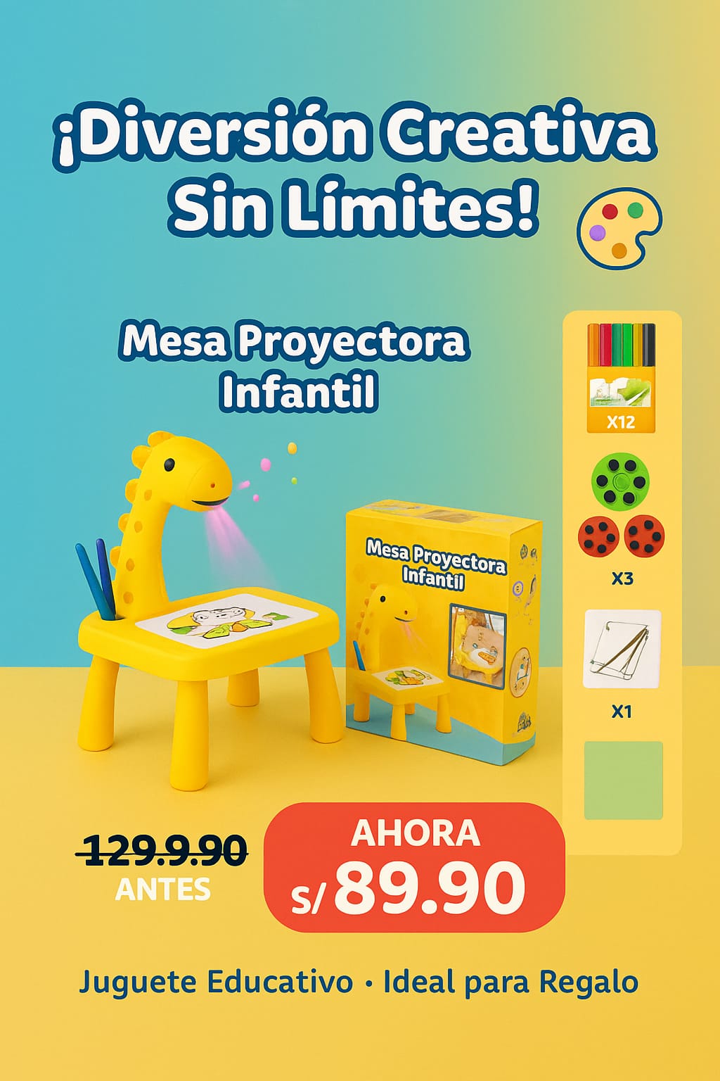MESITA CON PROYECTOR LED DE DIBUJOS PARA NIÑOS.
