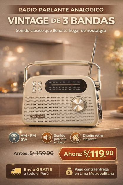 RADIO PARLANTE ANALOGICO VINTAGE DE 3 BANDAS