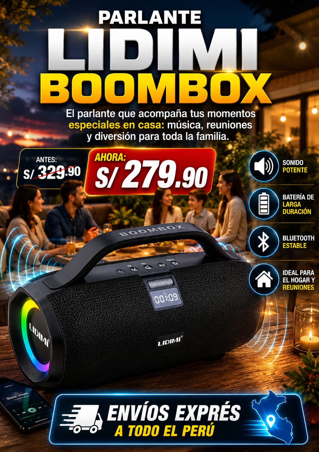 LIDIMI LD-S011AC PARLANTE PORTÁTIL 50W CON BLUETOOTH | IDEAL PARA FIESTAS Y HOGAR