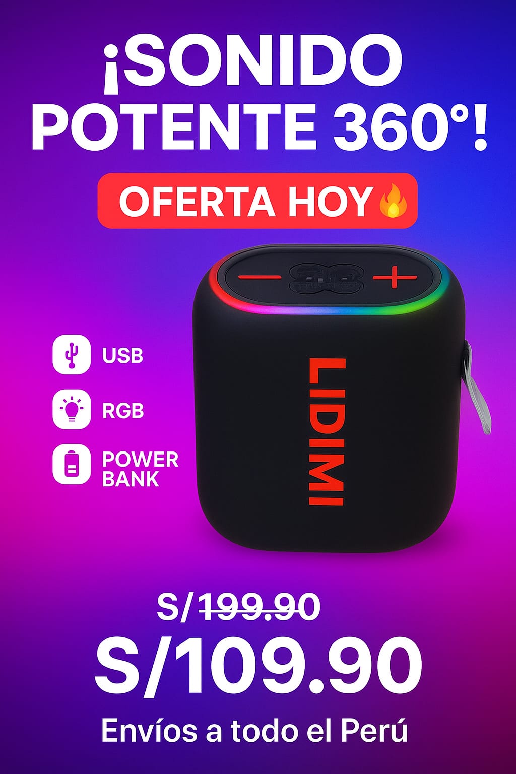 PARLANTE LIDIMI  LD-S847:30W EXTRA BASS + POWER BANK 5000 mAh