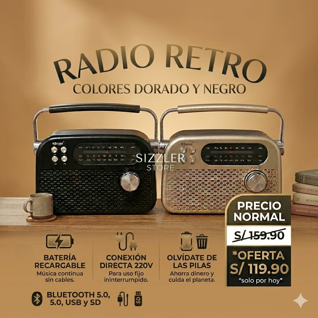 RADIO PARLANTE ANALOGICO VINTAGE DE 3 BANDAS