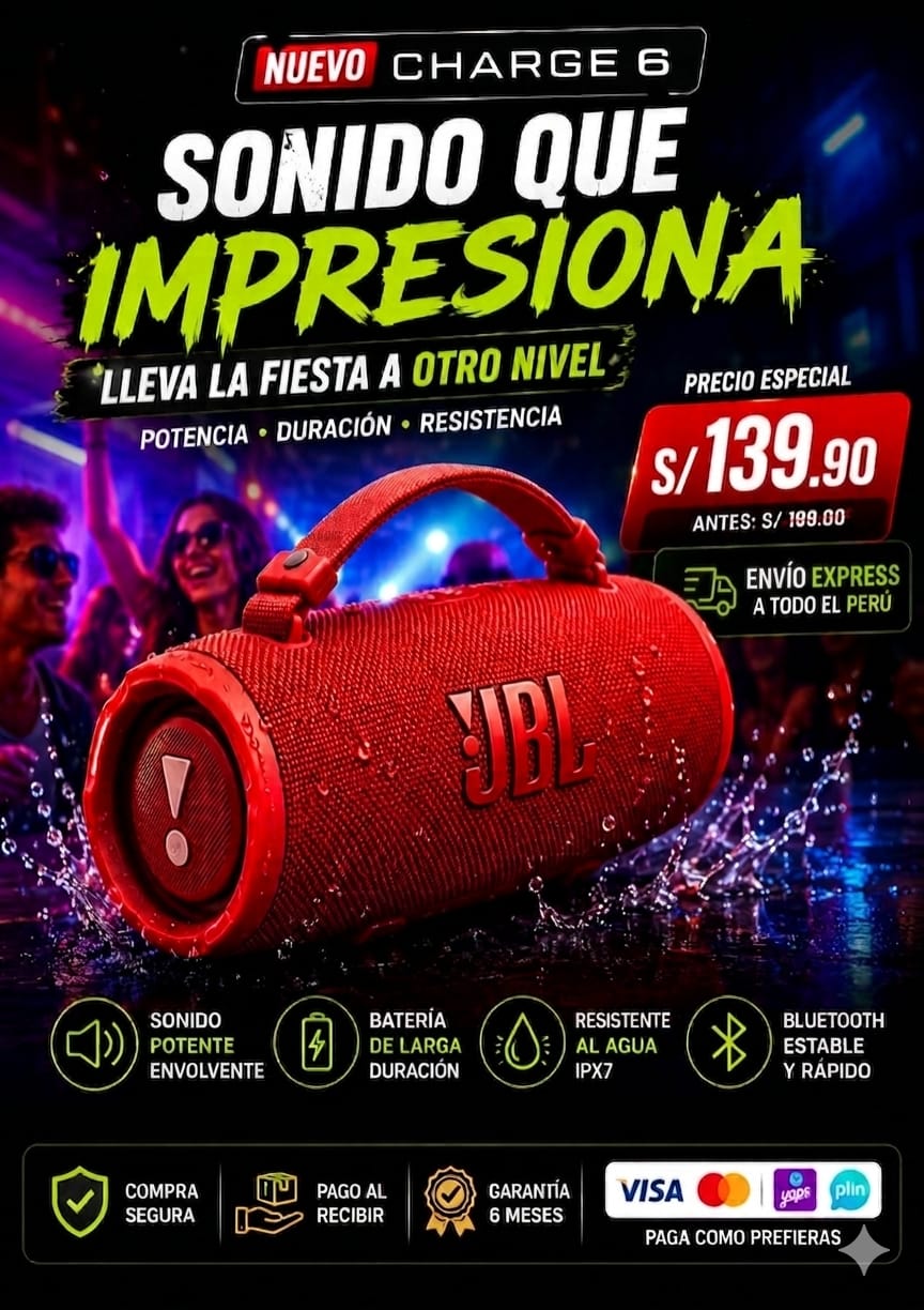 Parlante Bluetooth Charge 6 | Sonido Potente, Radio FM y Batería de Larga Duración