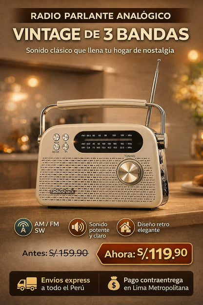 RADIO PARLANTE ANALOGICO VINTAGE DE 3 BANDAS