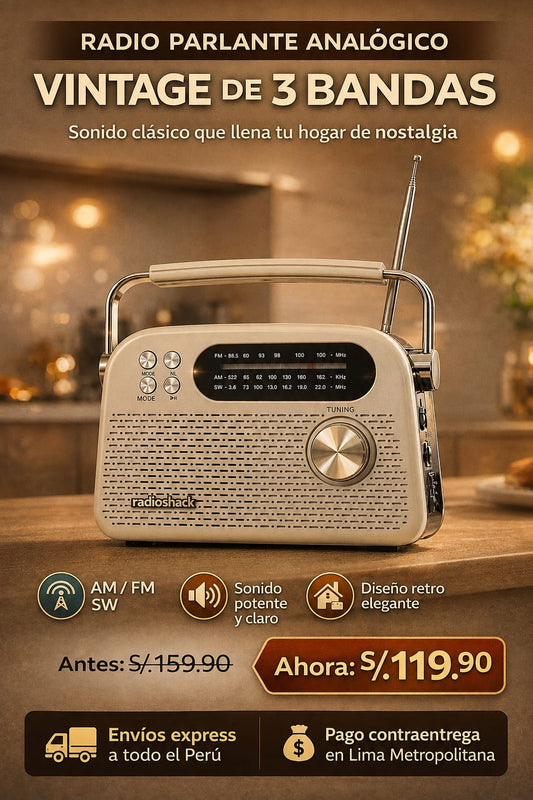 RADIO PARLANTE ANALOGICO VINTAGE DE 3 BANDAS