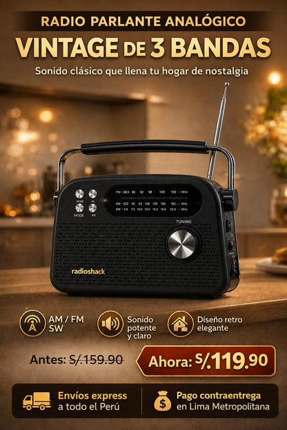 RADIO PARLANTE ANALOGICO VINTAGE DE 3 BANDAS