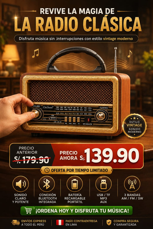 RADIO RETRO VINTAGE CON SONIDO ESTÉREO - AM/FM/SW